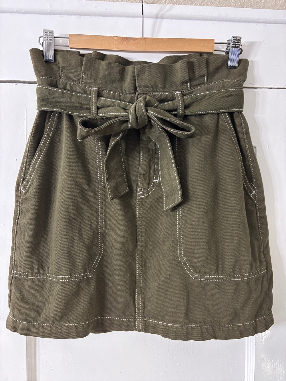 Free People Olive Paperbag Tie-Waist Mini Skirt